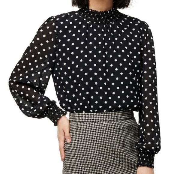 J. Crew Tops - J. Crew Smocked Dot Crinkle Chiffon Top Women's Size Small S